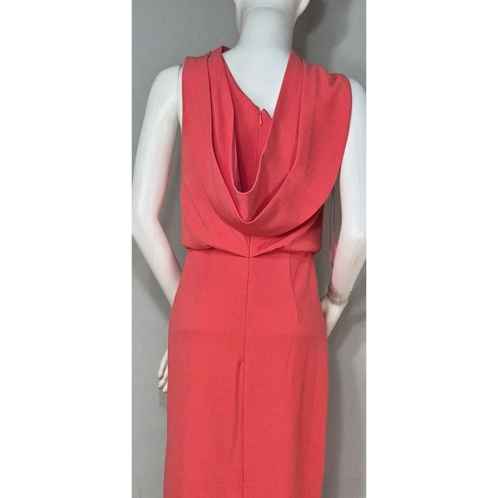 Belle Badgley Mischka Raya Dress Size 0 Draped One Shoulder Gown Coral Pink (02) - Picture 2 of 10